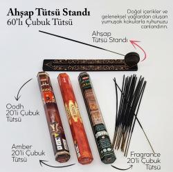 Ahşap Çubuk Tütsü Standı ve 60lı Çubuk Tütsü - Oodh - Amber - Fragrance