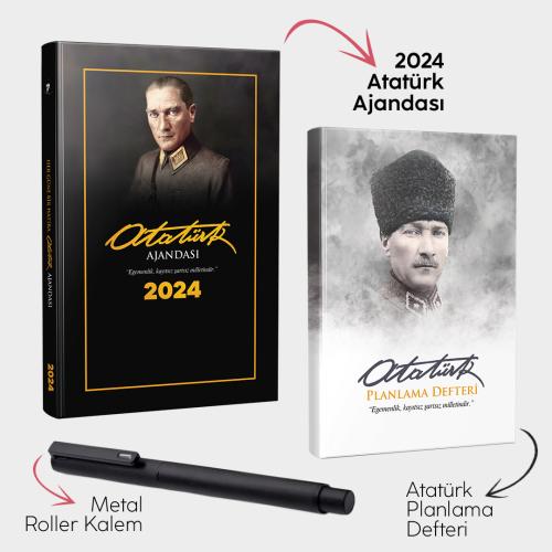 Önder 2024 Atatürk Ajandası - Atatürk Planlama Defteri ve Metal Roller Kalem