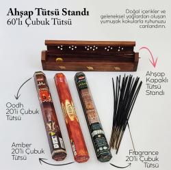 Kapaklı Ahşap Çubuk Tütsü Standı ve 60lı Çubuk Tütsü - Oodh - Amber - Fragrance