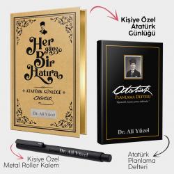 Kişiye Özel - Atatürk Günlüğü - Kalpaklı Siyah Planlama Defteri ve Metal Roller Kalem