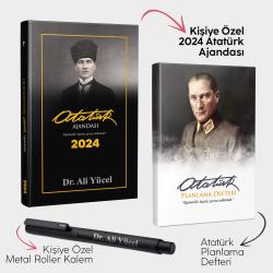 Kişiye Özel - Kalpaklı 2024 Atatürk Ajandası - Atatürk Planlama Defteri ve Metal Roller Kalem