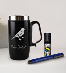 Kişiye Özel Kulplu Çelik Termos Bardak Mug 240ml - Metal Roller Kalem - Turbo Taraftar Çakmak Fenerbahçe-1