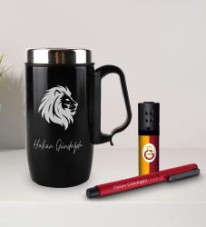 Kişiye Özel Kulplu Çelik Termos Bardak Mug 240ml - Metal Roller Kalem - Turbo Taraftar Çakmak Galatasaray-1