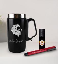 Kişiye Özel Kulplu Çelik Termos Bardak Mug 240ml - Metal Roller Kalem - Turbo Taraftar Çakmak Galatasaray-2