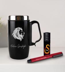 Kişiye Özel Kulplu Çelik Termos Bardak Mug 240ml - Metal Roller Kalem - Turbo Taraftar Çakmak Galatasaray-3