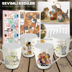 Sevimli Kediler 4 Kupa 2 Defter 1 Takvim -3