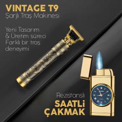 USB Şarjlı Vintage T9 Traş Makinesı ve Saatli Çakmak