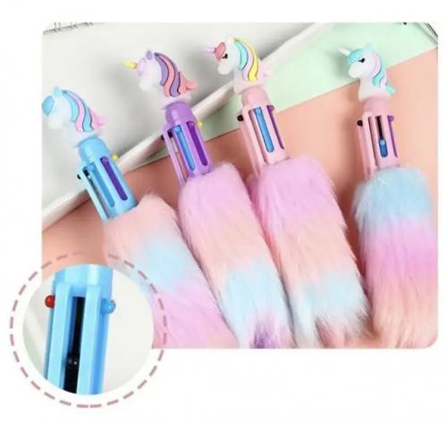 Peluşlu Unicorn 4 renk tükenmez kalem - Halkkitabevi