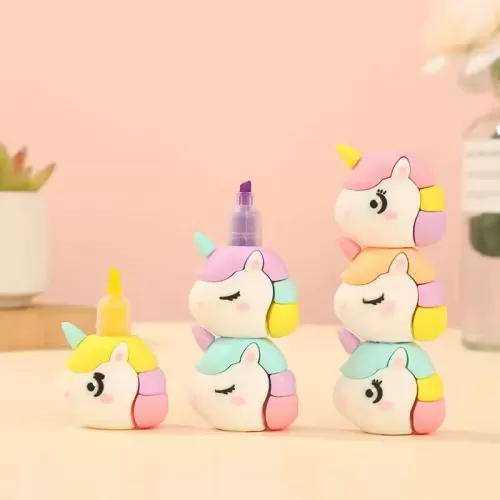 One Meter Sunshine Highlighter Unicorn 6'lı Fosforlu Kalem set Üst üst