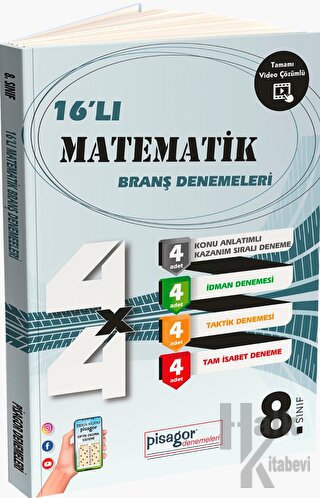 8. Sınıf Pisagor 16'lı Matematik Branş Denemeleri - Halkkitabevi