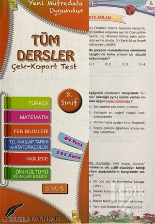 8. Sınıf Tüm Dersler Çek Kopart Yaprak Test