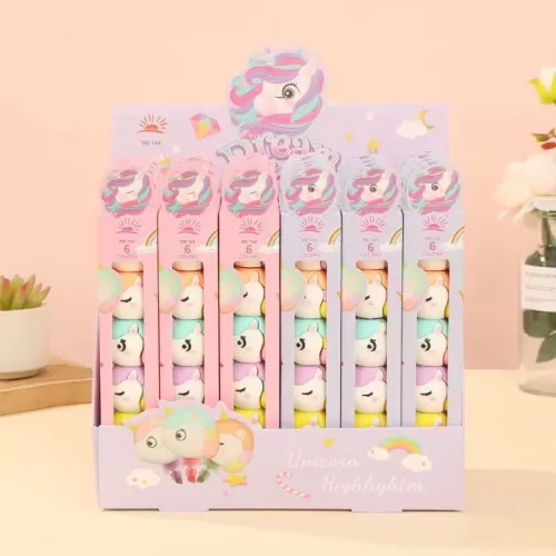 One Meter Sunshine Highlighter Unicorn 6'lı Fosforlu Kalem set Üst üst