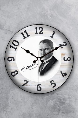 Atatürk Duvar Saati - 36 cm Gerçek Bombe Cam Akar Saniye Sessiz Mekanizma Dekoratif - MR-16