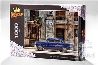 Havana Sokağı ve Mavi Plymouth (1000 Parça) -  Ahşap Puzzle Taşıt Serisi - (TT05-M)