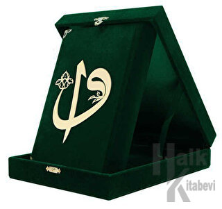 Kadife Kutulu Kur'an-ı Kerim (Hafız Boy, Elif-Vavlı, Yeşil) (Ciltli) -