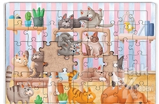 Kitaplıktaki Kediler Ahşap Puzzle 54 Parça (LIV-13) - Halkkitabevi