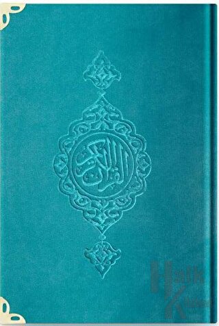 Rahle Boy Kadife Kur'an-ı Kerim (Turkuaz, Yaldızlı, Mühürlü) 97 (Ciltl