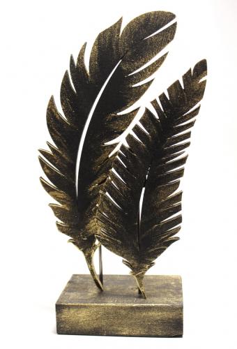 Tüy Desenli Dekoratif Ahşap Oda Süsü, Siyah Üstüne Altın Varaklı